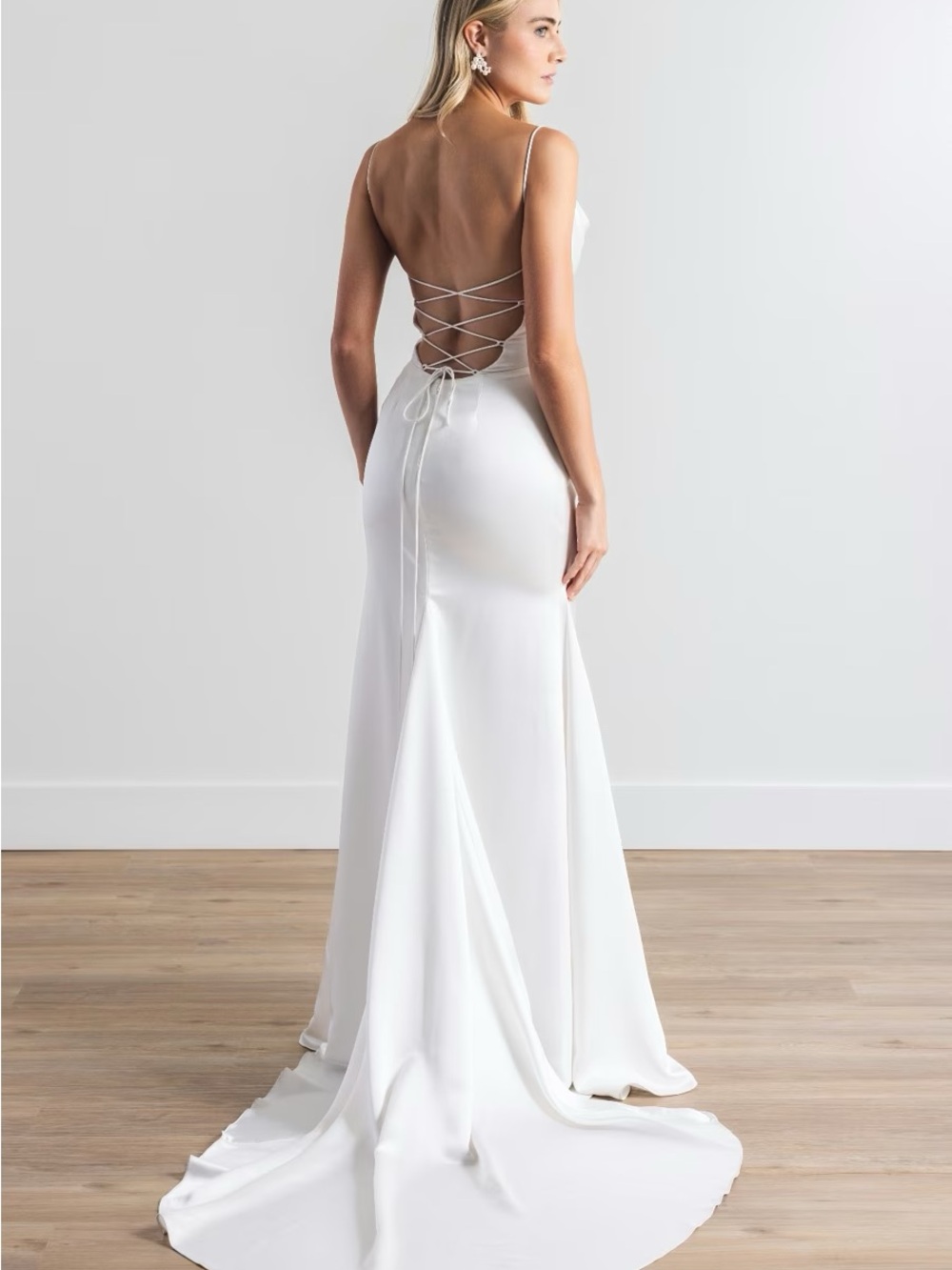 NEVER USED. Watters Backless White Satin Lace-Up Wedding Dress